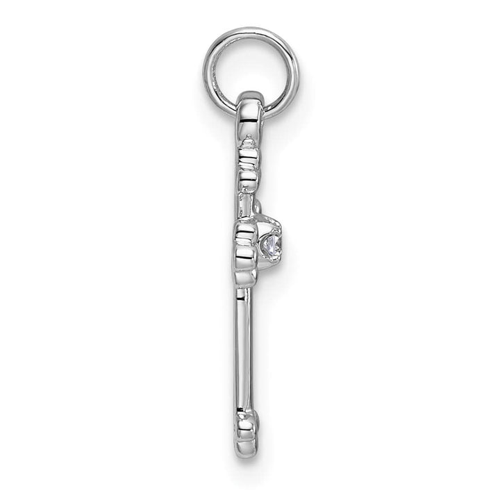 10K White Gold Solid Polished Medium Diamond Budded Cross Pendant