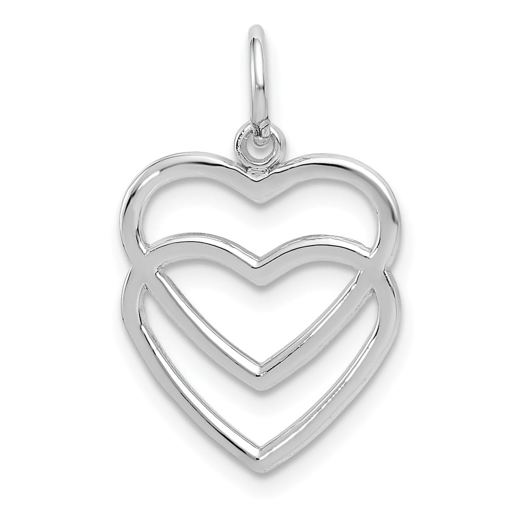10K White Gold Solid Polished Medium Double Heart Pendant