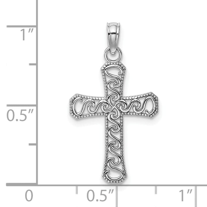 10K White Gold Solid Polished Medium Fancy Cross Pendant