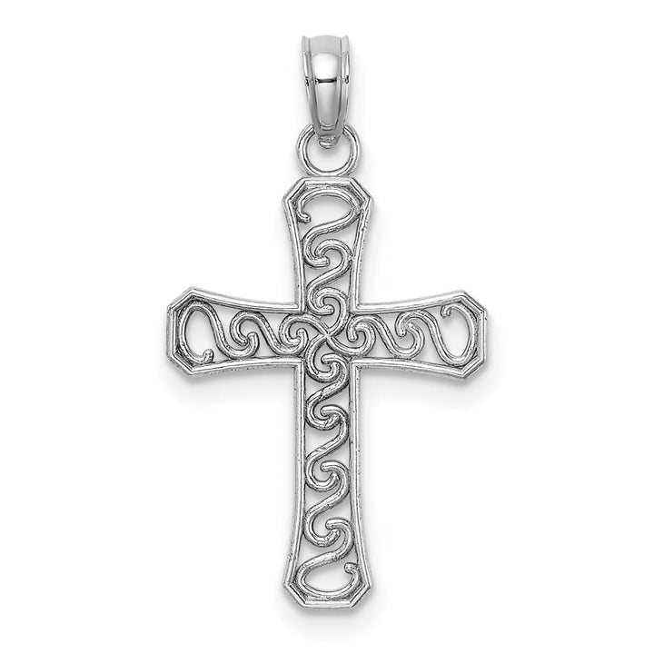 10K White Gold Solid Polished Medium Fancy Cross Pendant