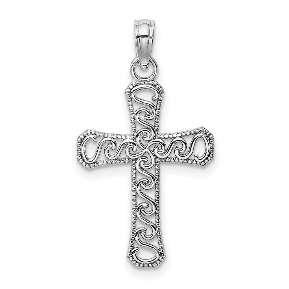 10K White Gold Solid Polished Medium Fancy Cross Pendant