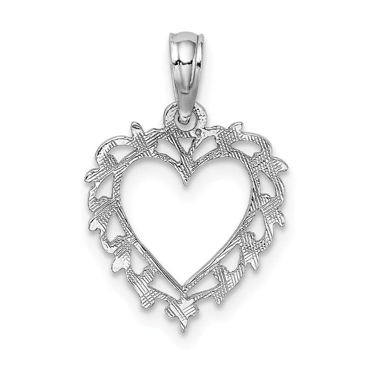 10K White Gold Solid Polished Medium Heart with Lacey Trim Charm