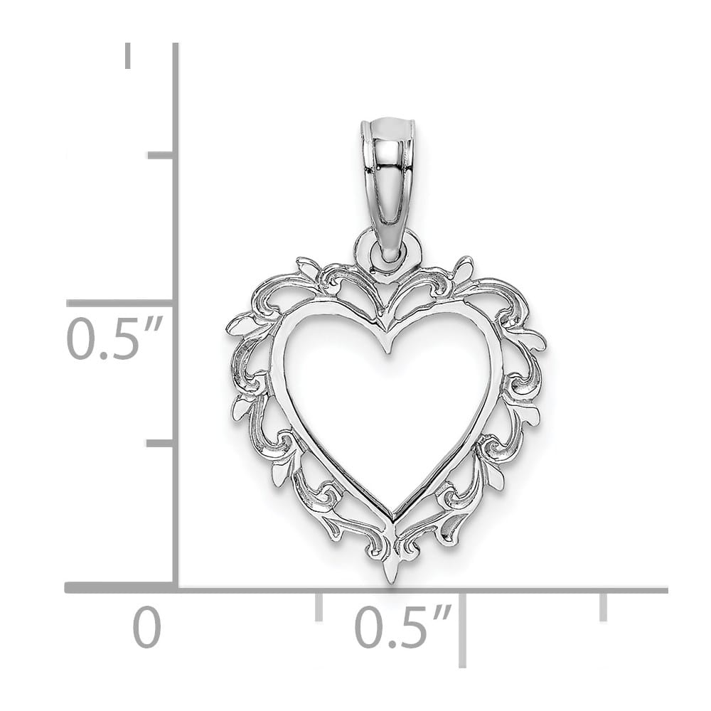 10K White Gold Solid Polished Medium Heart with Lacey Trim Charm