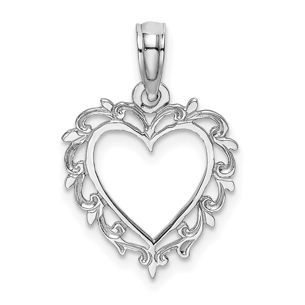 10K White Gold Solid Polished Medium Heart with Lacey Trim Charm