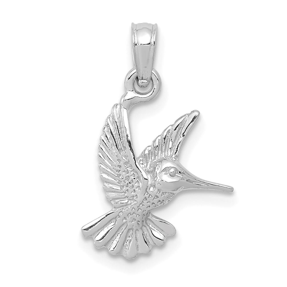 10K White Gold Solid Polished Medium Hummingbird Charm