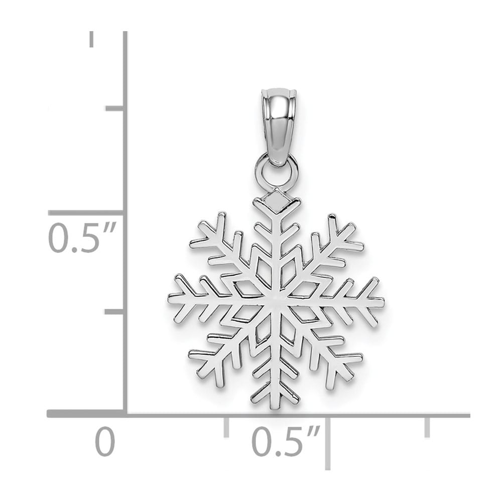 10K White Gold Solid Polished Medium Snowflake Pendant