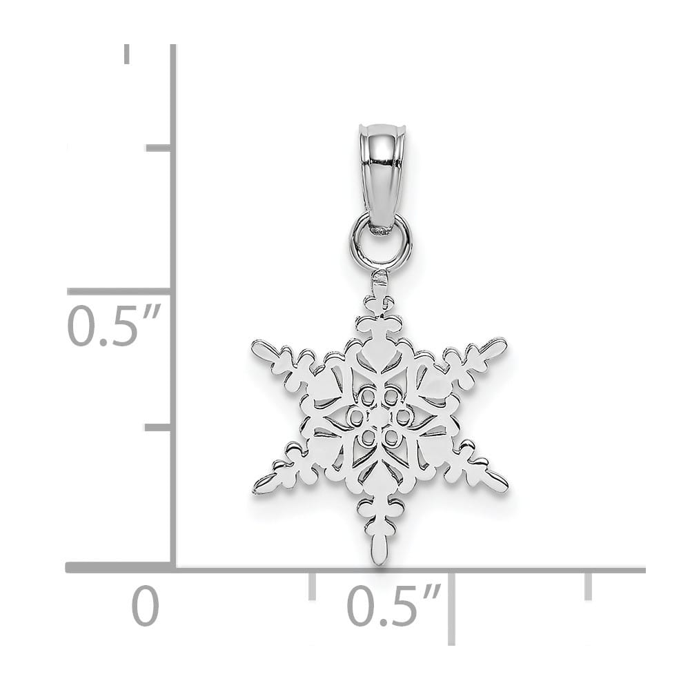 10K White Gold Solid Polished Medium Snowflake Pendant