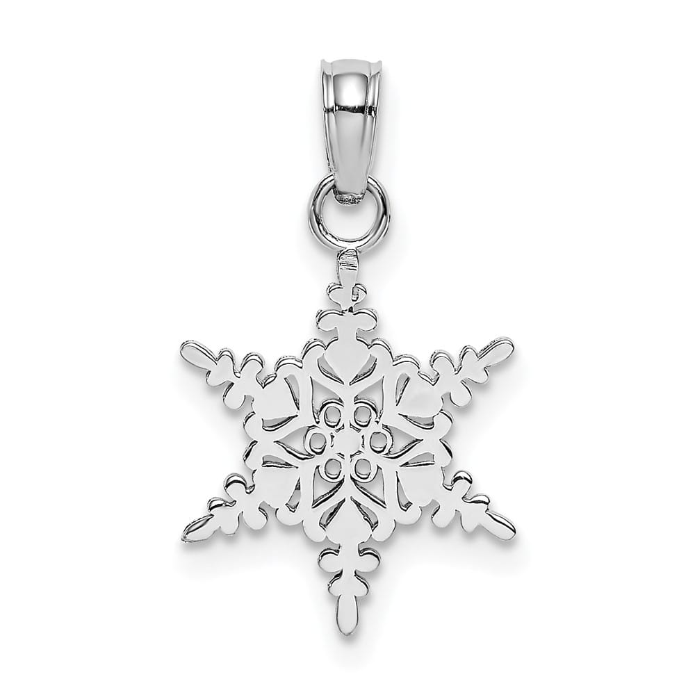 10K White Gold Solid Polished Medium Snowflake Pendant
