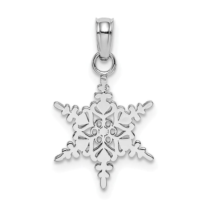 10K White Gold Solid Polished Medium Snowflake Pendant