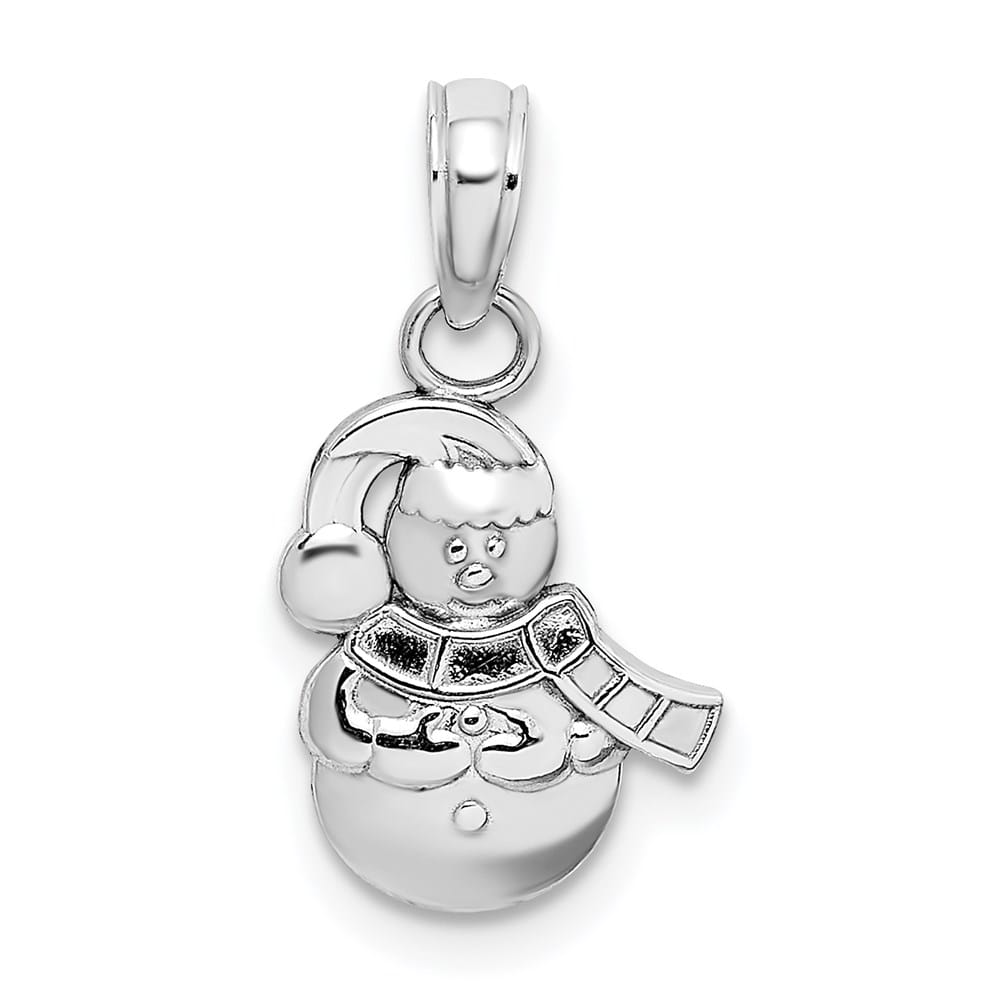 10K White Gold Solid Polished Medium Snowman Pendant