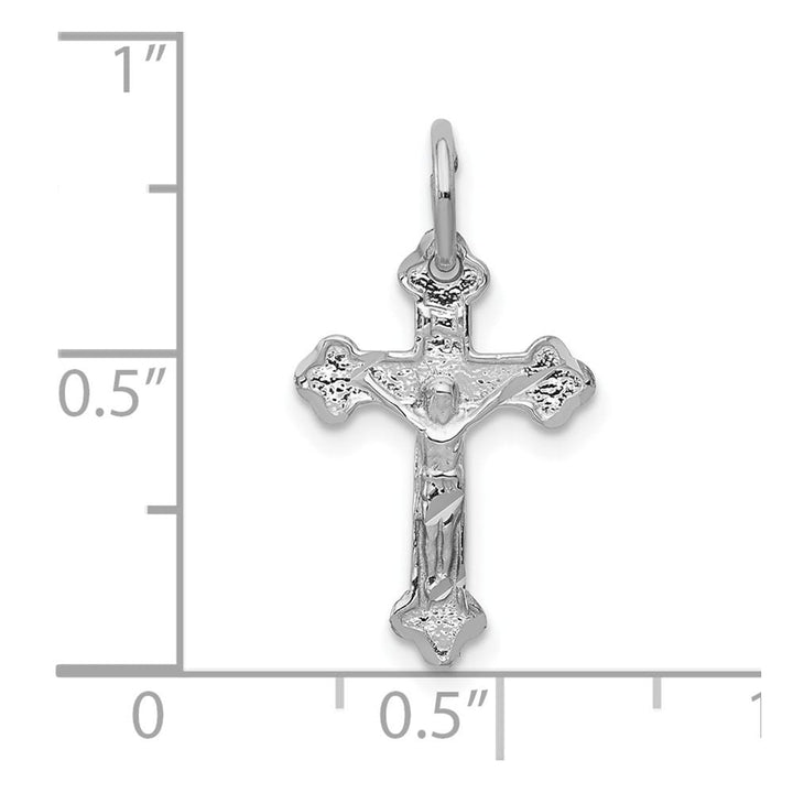 10K White Gold Solid Polished Satin D.C. Medium Budded Crucifix Charm