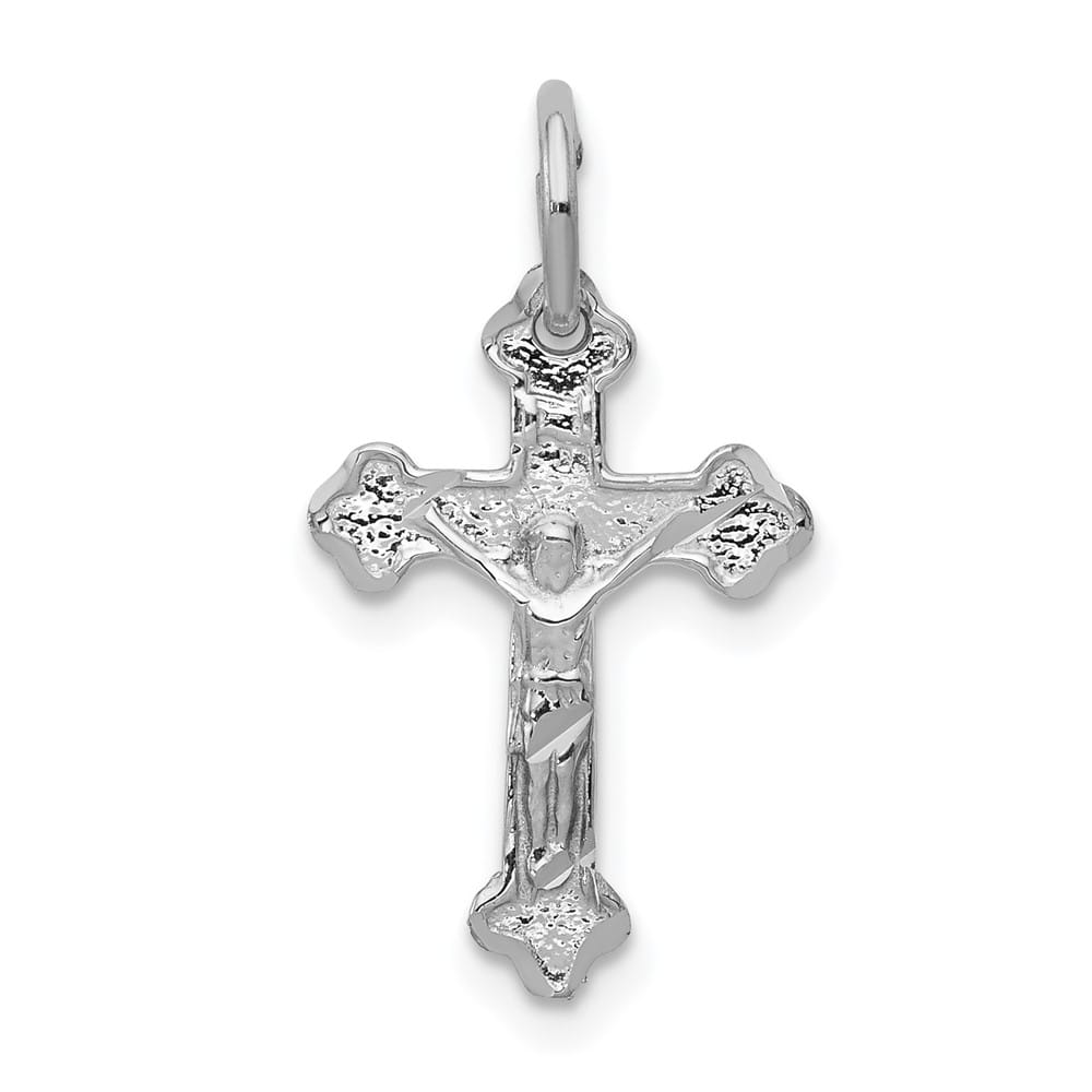 10K White Gold Solid Polished Satin D.C. Medium Budded Crucifix Charm