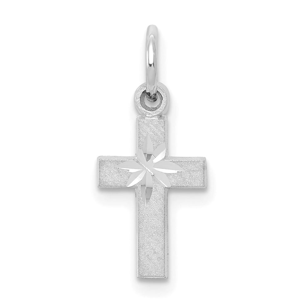 10K White Gold Solid Polished Satin D.C. Medium Latin Cross Charm