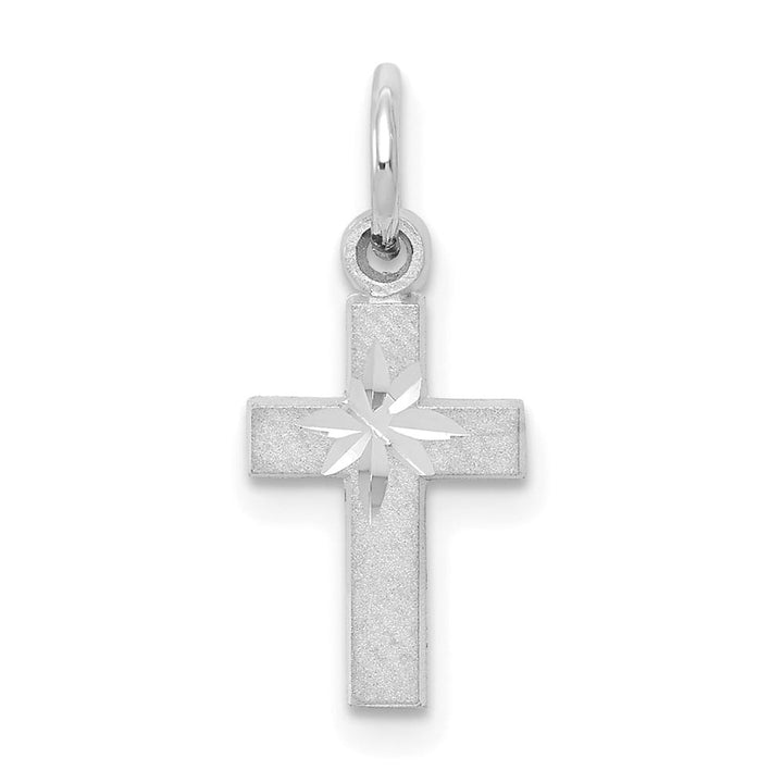10K White Gold Solid Polished Satin D.C. Medium Latin Cross Charm