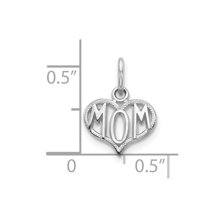 10K White Gold Solid Polished Small MOM in Heart Charm