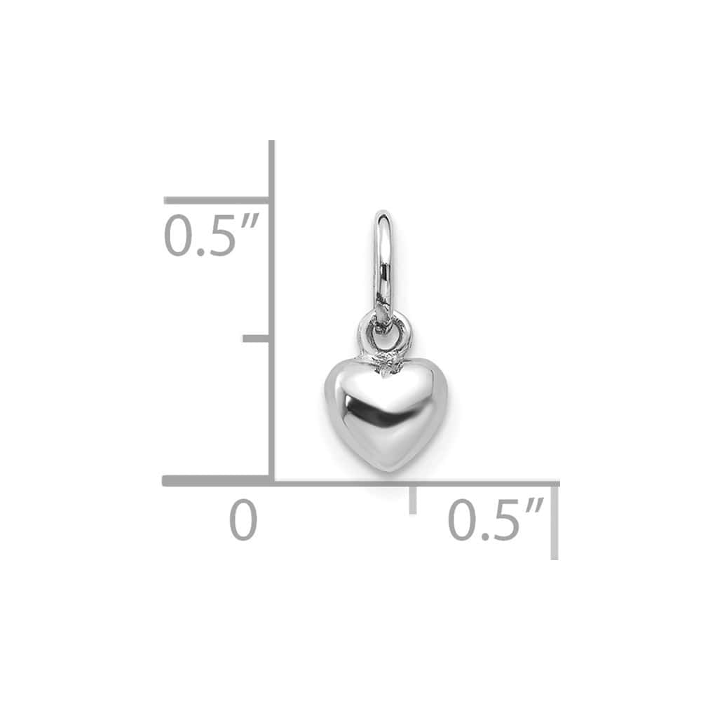 10K White Gold Solid Polished Small Plain Puffed Heart Charm