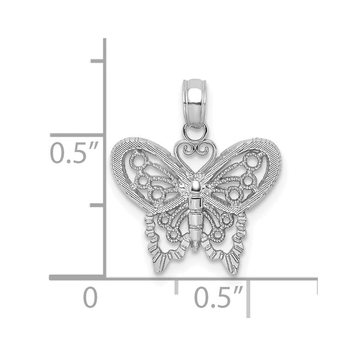 10K White Gold Solid Polished Textured Extra Large Butterfly Charm