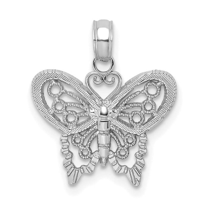 10K White Gold Solid Polished Textured Extra Large Butterfly Charm