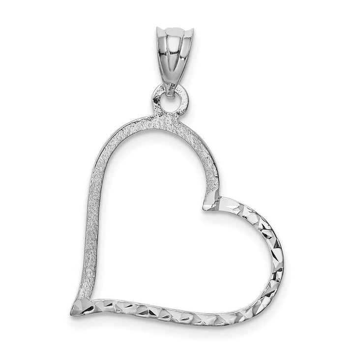 10K White Gold Solid Satin D.C. Large Reversible Heart Pendant