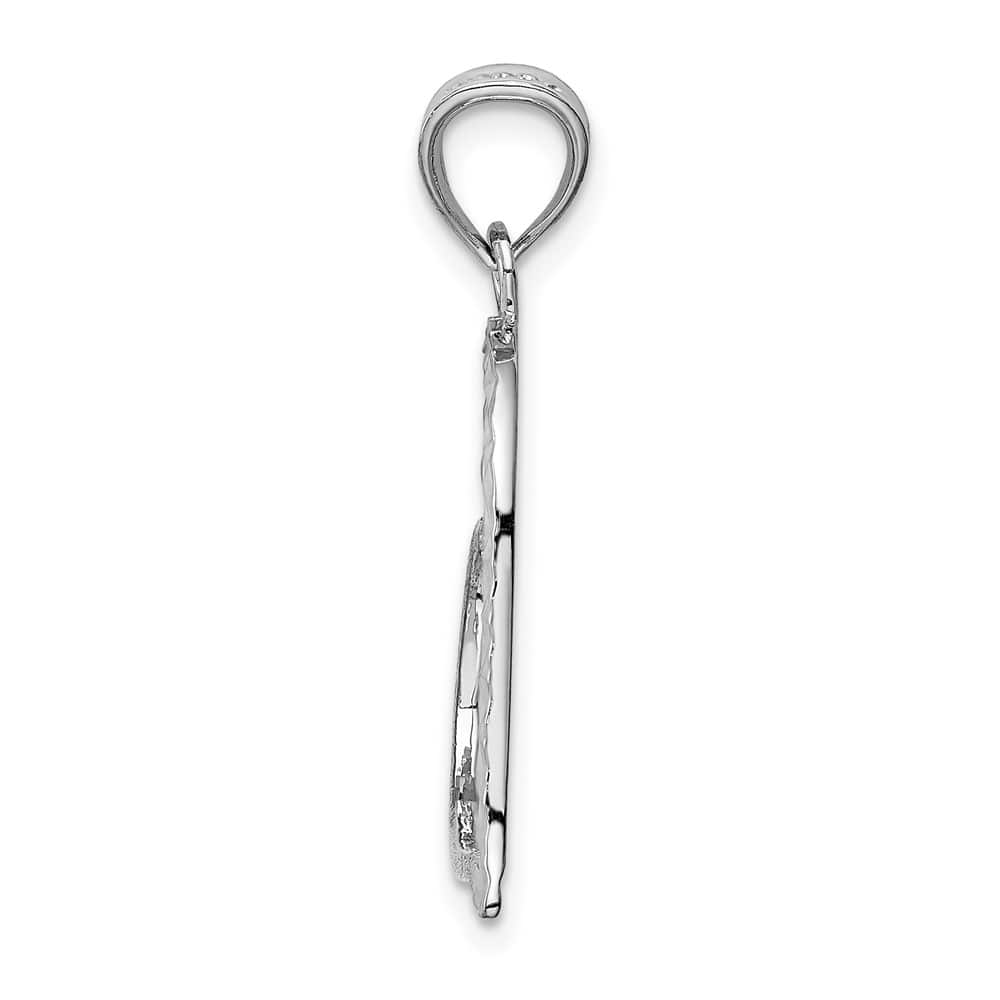 10K White Gold Solid Satin D.C. Large Reversible Heart Pendant