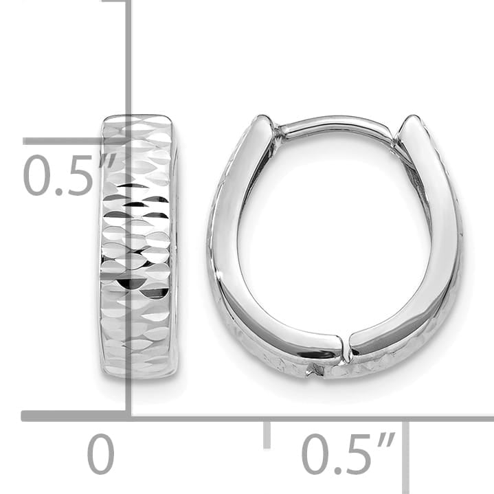 10k White Gold Textured and Polished Hinged Hoop Earrings