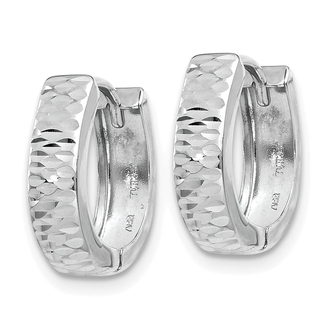 10k White Gold Textured and Polished Hinged Hoop Earrings