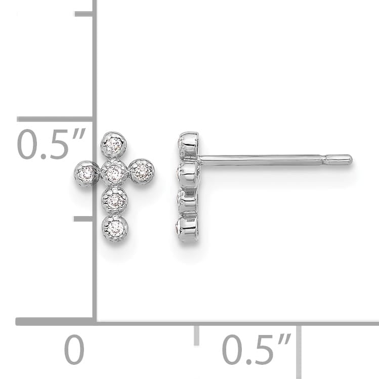 10k White Gold White Polished CZ Cross Post Earrings