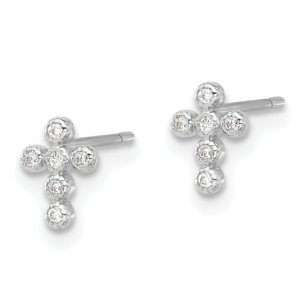 10k White Gold White Polished CZ Cross Post Earrings