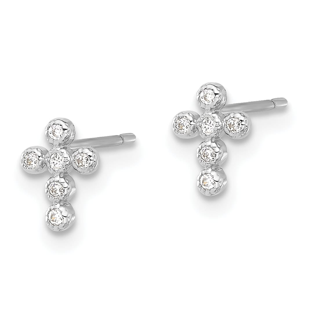 10k White Gold White Polished CZ Cross Post Earrings