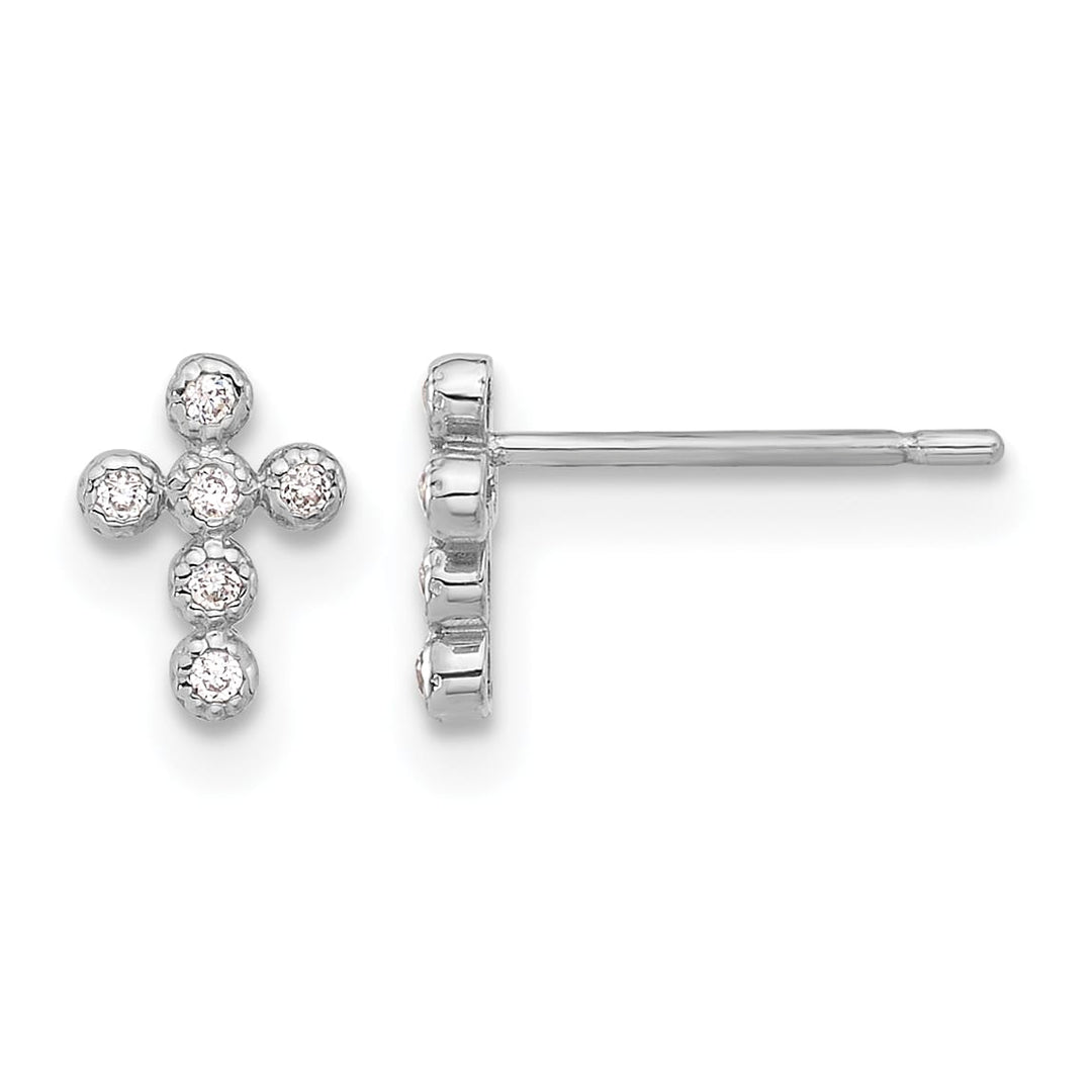 10k White Gold White Polished CZ Cross Post Earrings