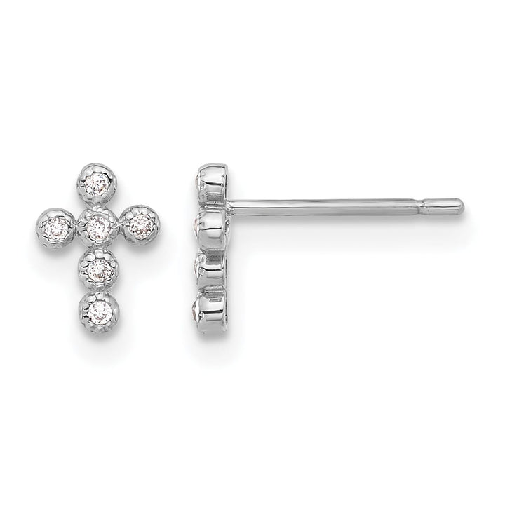 10k White Gold White Polished CZ Cross Post Earrings