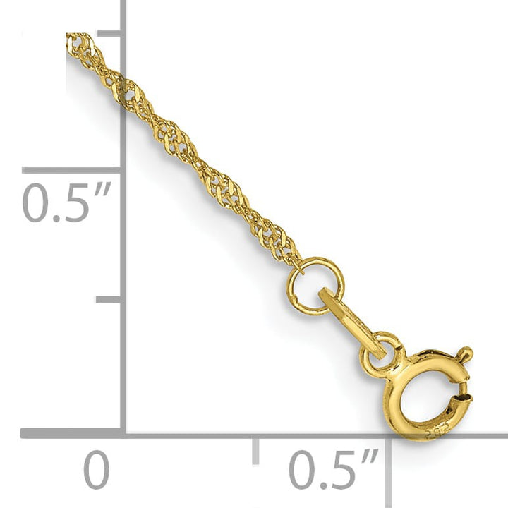 10K Yellow Gold 1.1 mm Singapore Anklet