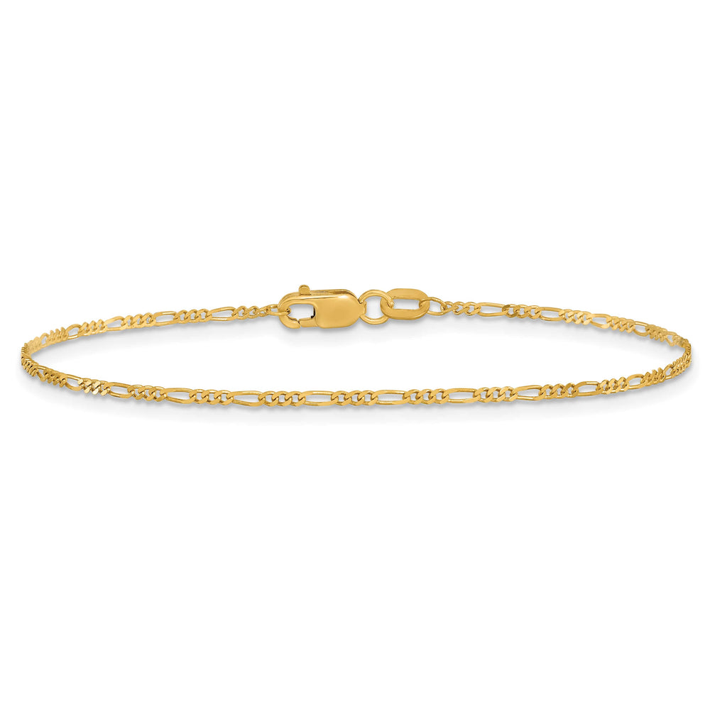 10K Yellow Gold 1.25mm Flat Figaro Pendant Chain Bracelet 6 Inch