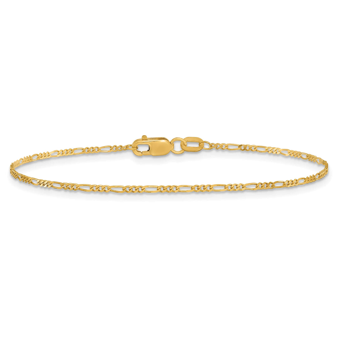 10K Yellow Gold 1.25mm Flat Figaro Pendant Chain Bracelet 6 Inch