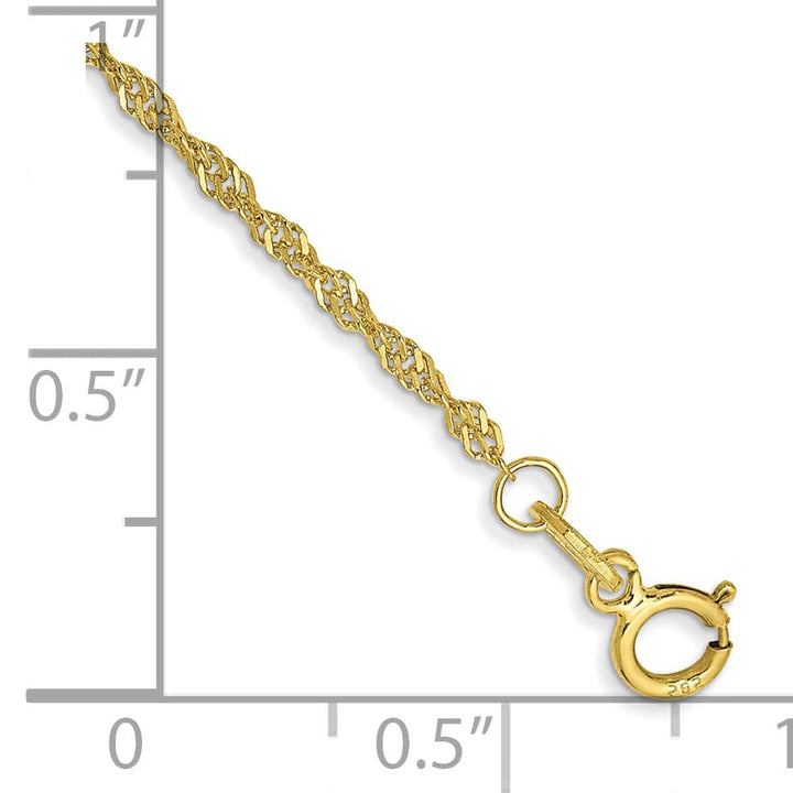 10K Yellow Gold 1.4 mm Singapore Anklet
