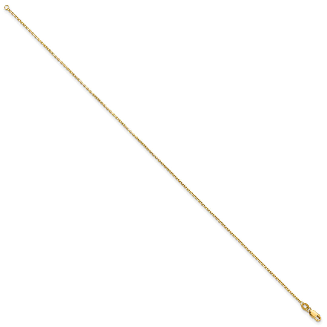 10K Yellow Gold 1.4mm D.C. Round Open Link Cable Chain Anklet 9 Inch