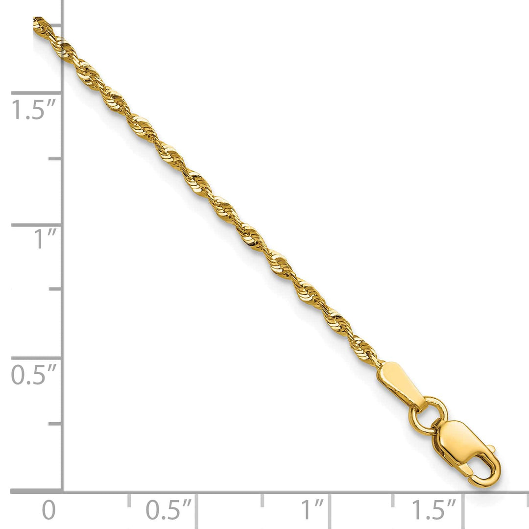 10K Yellow Gold 1.5mm Extra-Light D.C. Rope Chain Bracelet 6 Inch