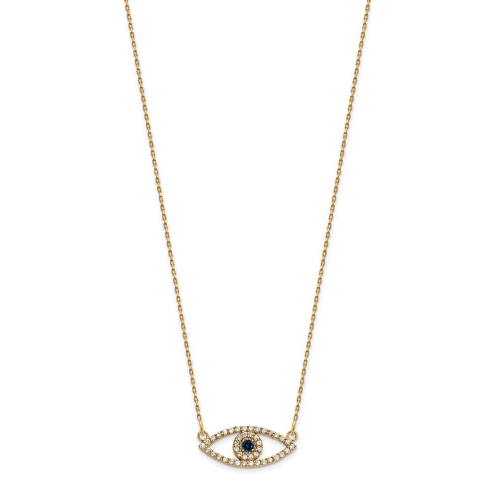 10K Yellow Gold 1/6 ct Diamond and Sapphire Evil Eye 18 inch Necklace