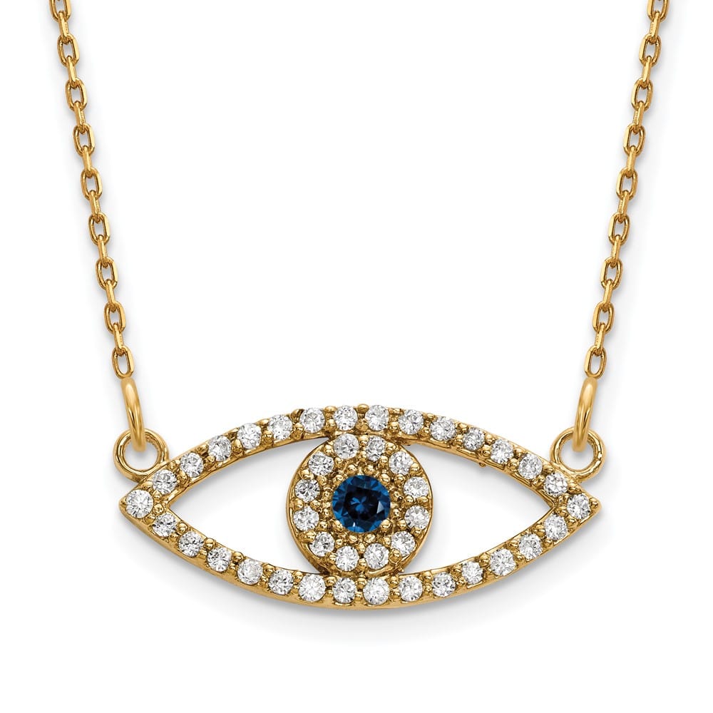 10K Yellow Gold 1/6 ct Diamond and Sapphire Evil Eye 18 inch Necklace