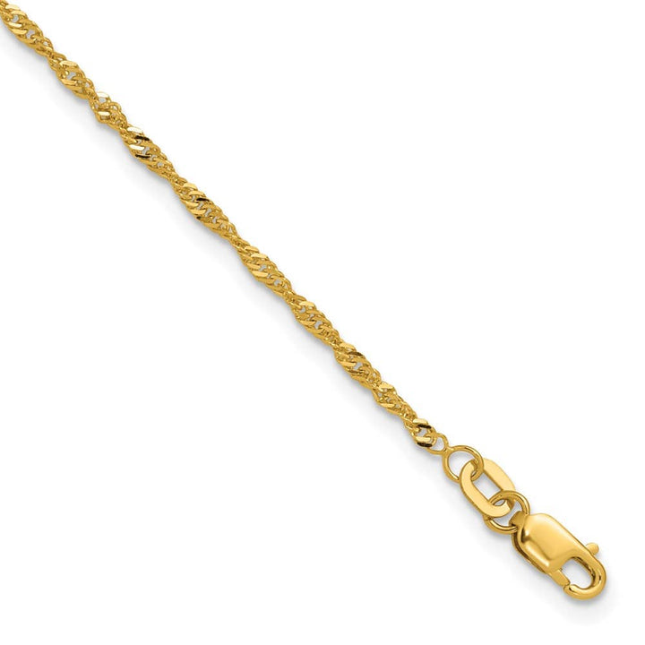 10K Yellow Gold 1.7mm Singapore Chain Size 7