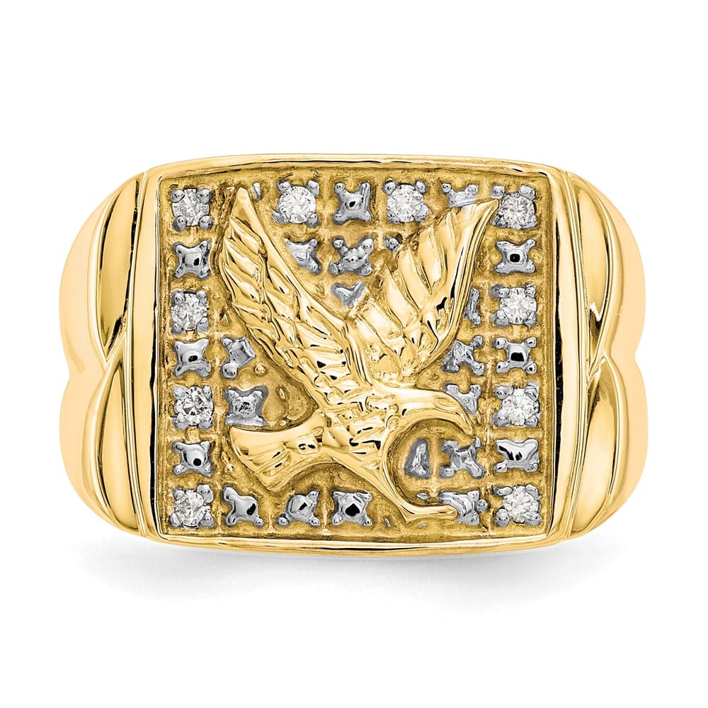 10k Yellow Gold 1/8 Carat Diamond Eagle Men's Ring