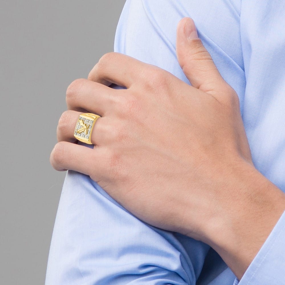 10k Yellow Gold 1/8 Carat Diamond Eagle Men's Ring