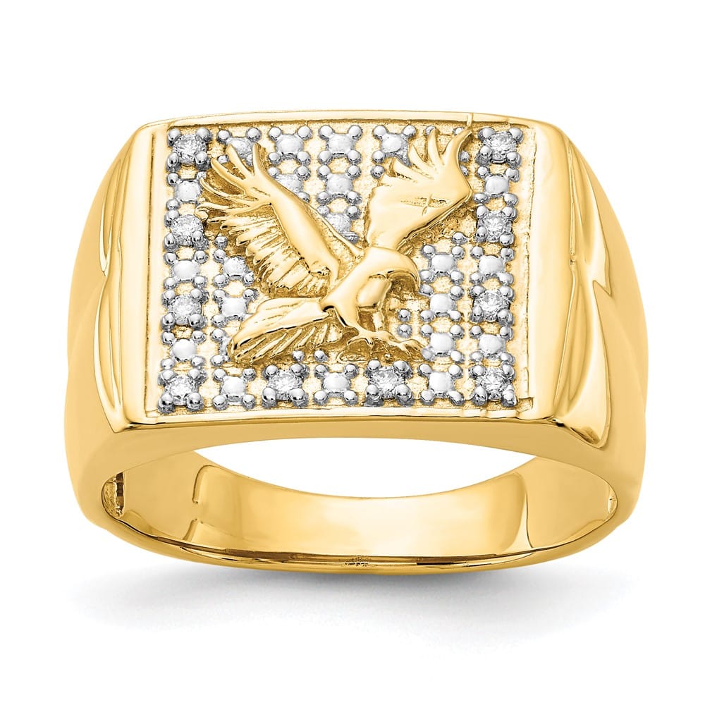 10k Yellow Gold 1/8 Carat Diamond Eagle Men's Ring