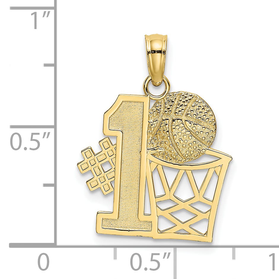 10K Yellow Gold #1 Basketball with Hoop Charm