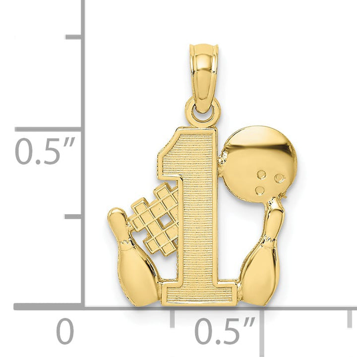 10K Yellow Gold #1 Bowling Ball and Two Pins Charm