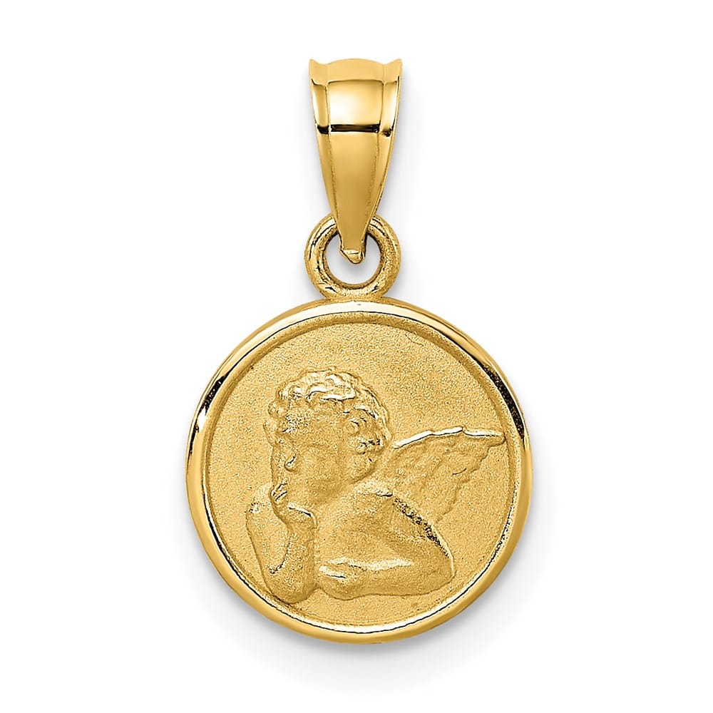 10K Yellow Gold 10mm Textured Round Angel Coin Charm