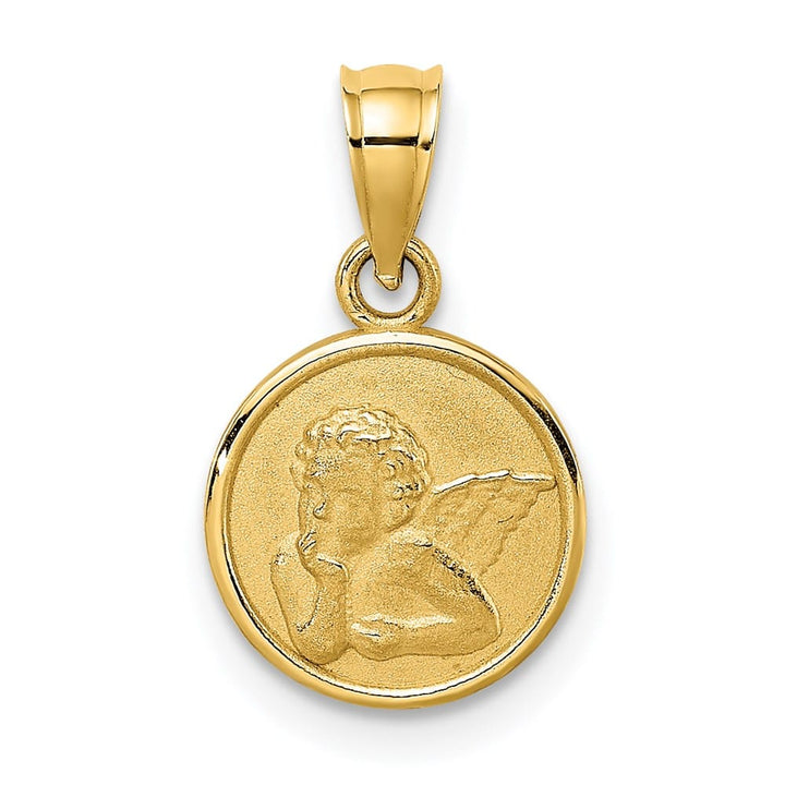 10K Yellow Gold 10mm Textured Round Angel Coin Charm