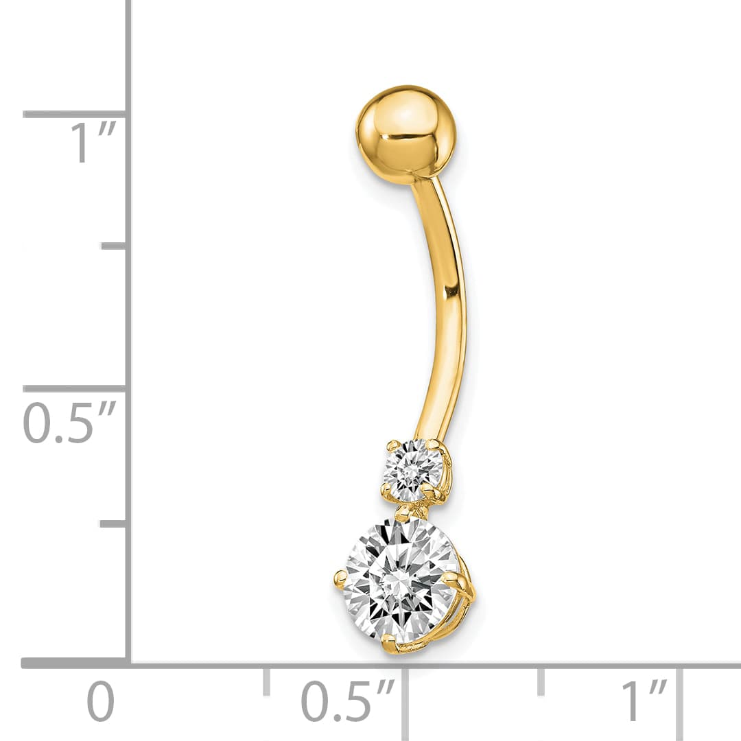 10k Yellow Gold 14 Gauge 3mm and 6mm CZ Belly Dangle