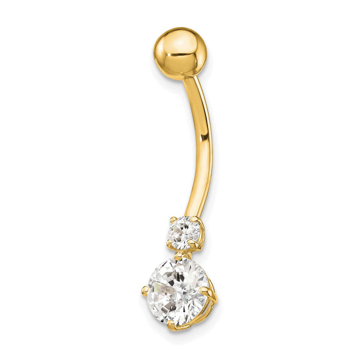 10k Yellow Gold 14 Gauge 3mm and 6mm CZ Belly Dangle