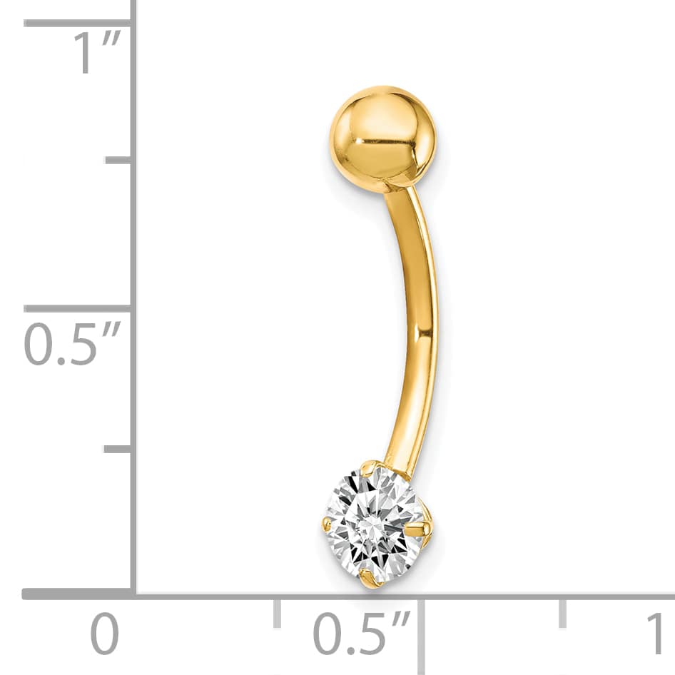 10k Yellow Gold 14 Gauge 5mm Round CZ Belly Dangle